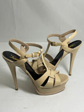 Load image into Gallery viewer, Saint Laurent YSL Beige Patent Leather Tribute Sandals
