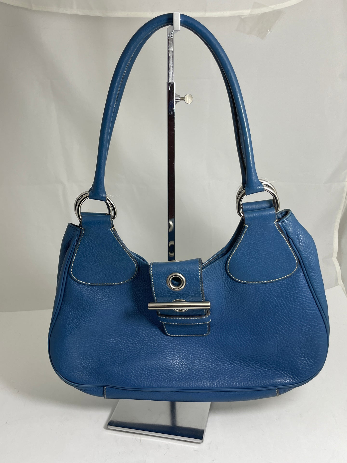 Prada Blue Leather Half Moon Shoulder Bag