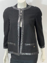 Load image into Gallery viewer, Chanel 13S Black Tweed Jacket With Leather Trim
