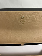 Load image into Gallery viewer, Chanel Beige CC Chain Detail Long Snap Flap Caviar Wallet
