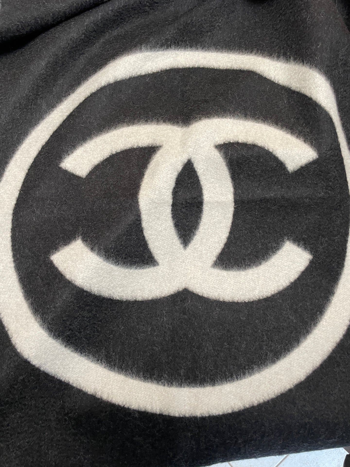 Chanel CC Black White Blanket Shawl Wrap