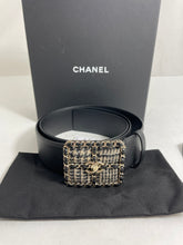 Load image into Gallery viewer, Chanel 22K Tweed Buckle Black Leather Belt

