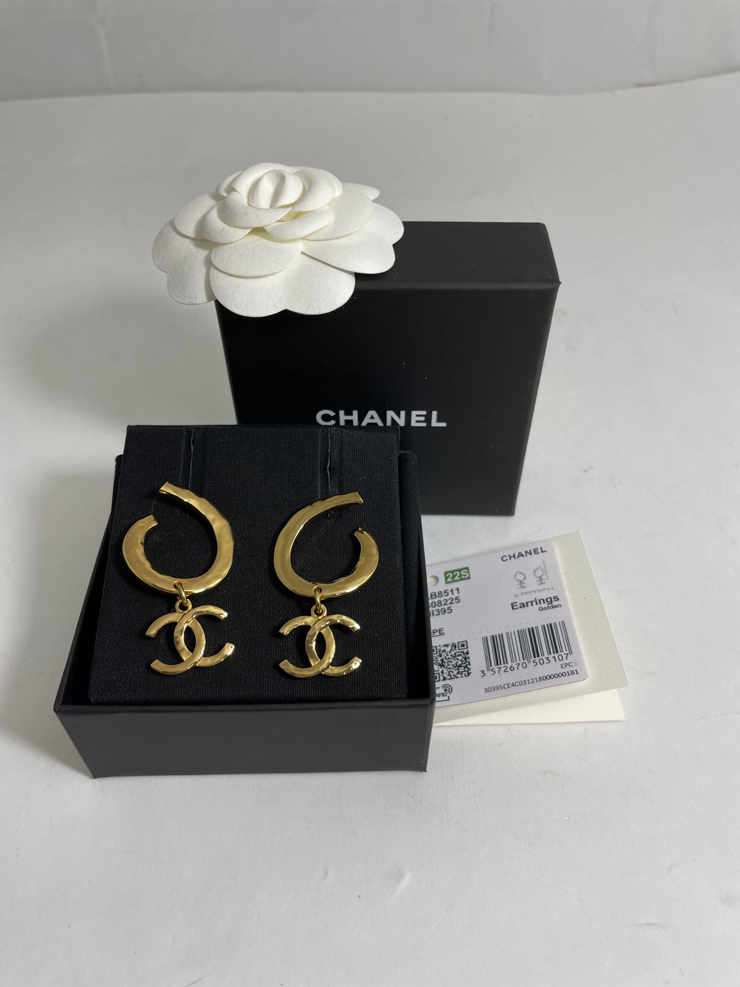 Chanel 22 CC Gold Tone Danglin Earrings