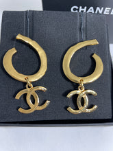 Load image into Gallery viewer, Chanel 22 CC Gold Tone Danglin Earrings
