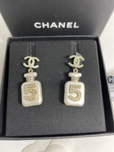Load image into Gallery viewer, Chanel 22 CC Pearly White Gold Tone Perfume Bottle Drop Earrings
