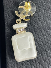 Load image into Gallery viewer, Chanel 22 CC Pearly White Gold Tone Perfume Bottle Drop Earrings
