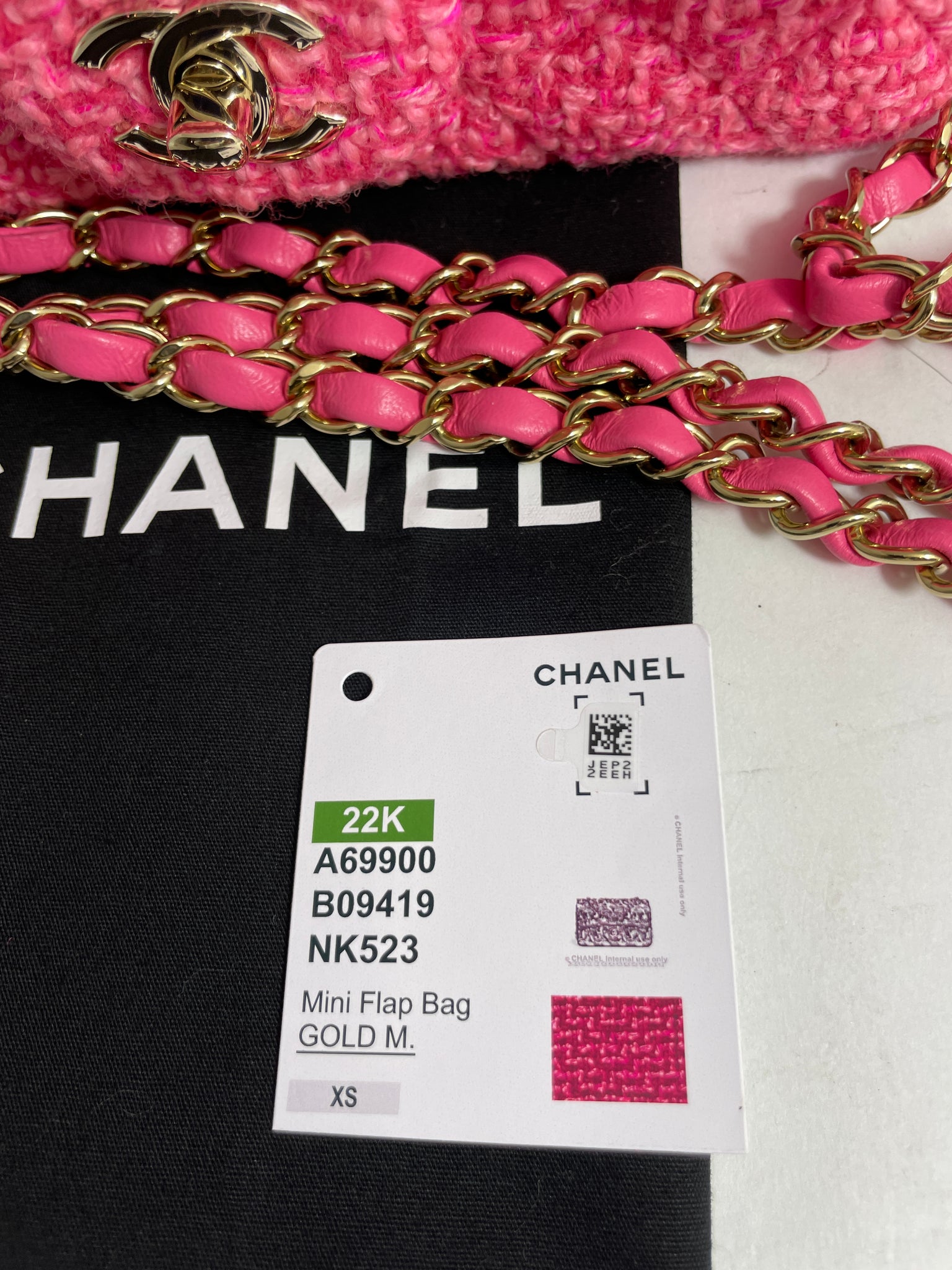 Chanel 22K Pink Fushia Tweed Mini Rectangle Crossbody Bag