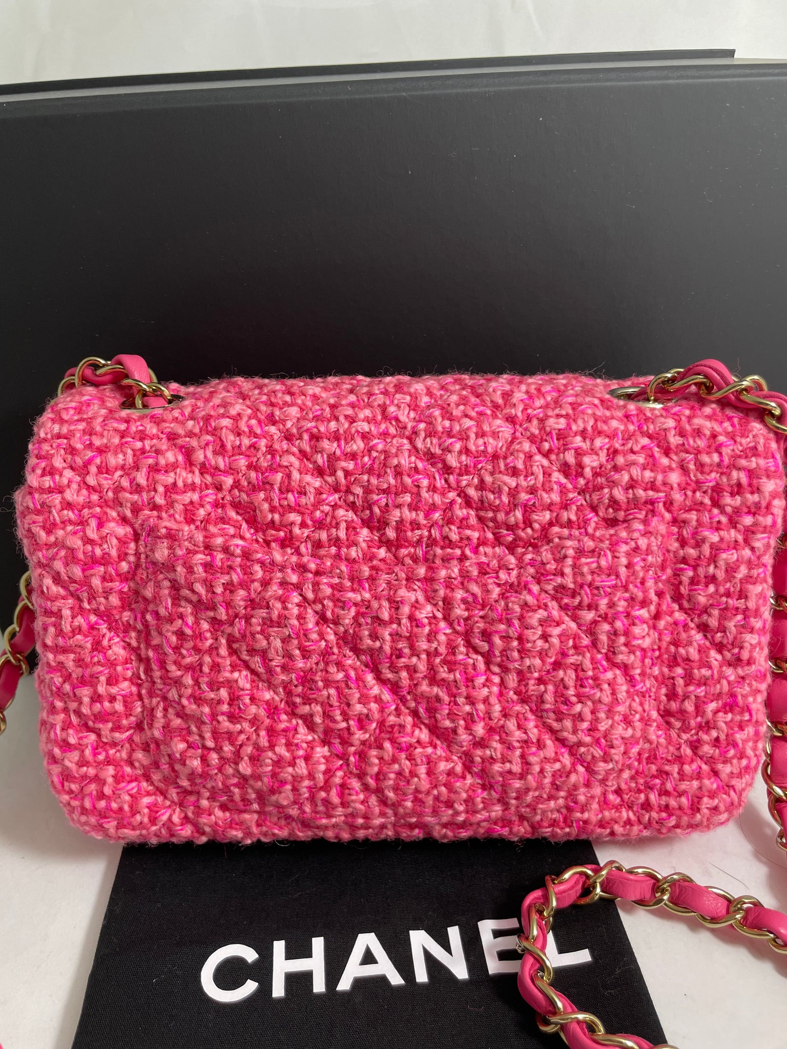 Chanel 22K Pink Fushia Tweed Mini Rectangle Crossbody Bag – The Millionaires  Closet