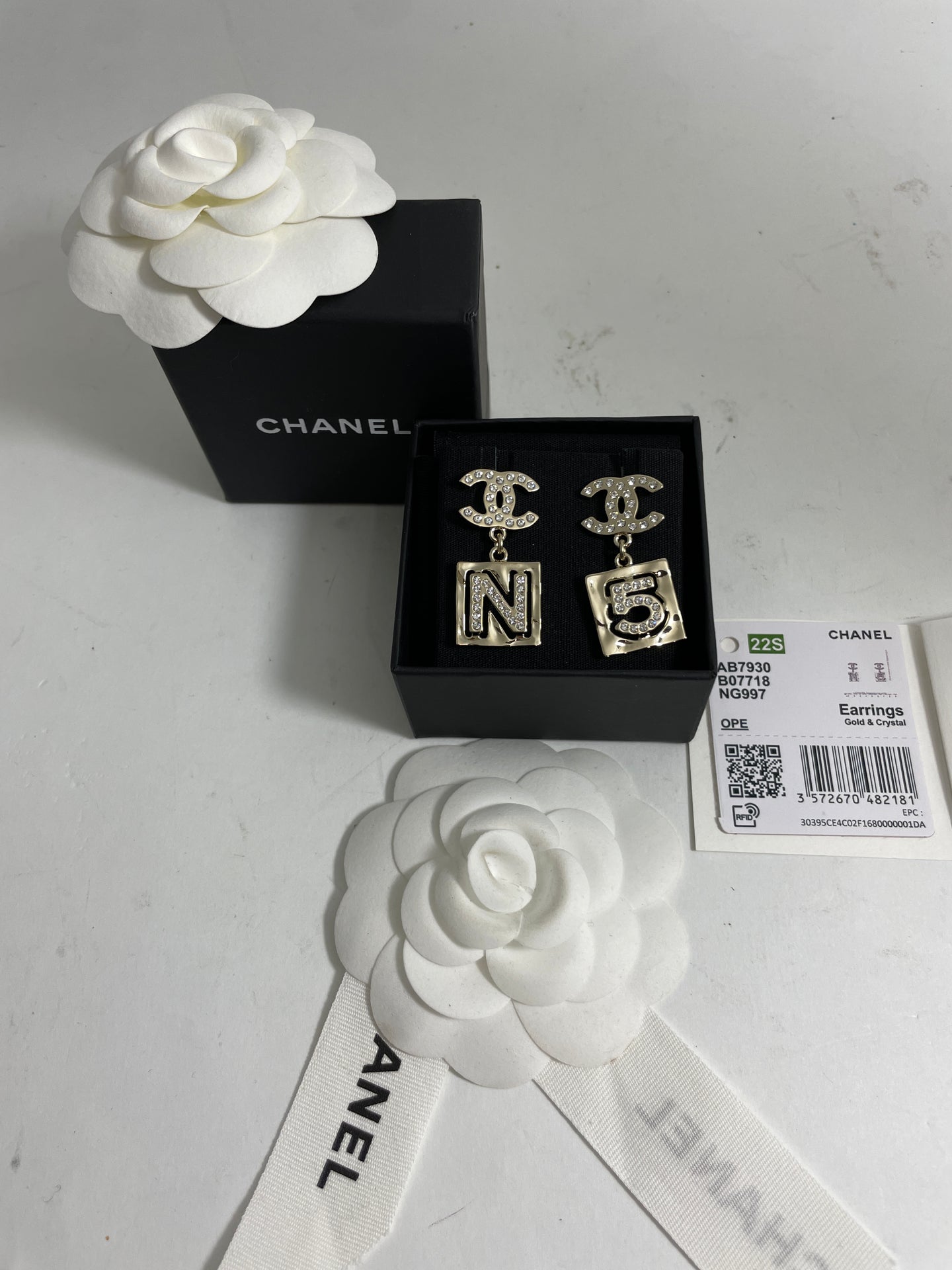 Chanel 22 CC  Gold Tone N & 5 Earrings