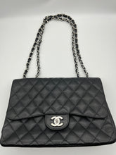 Load image into Gallery viewer, Chanel Black Quilted Caviar Jumbo Single Flap Bag
