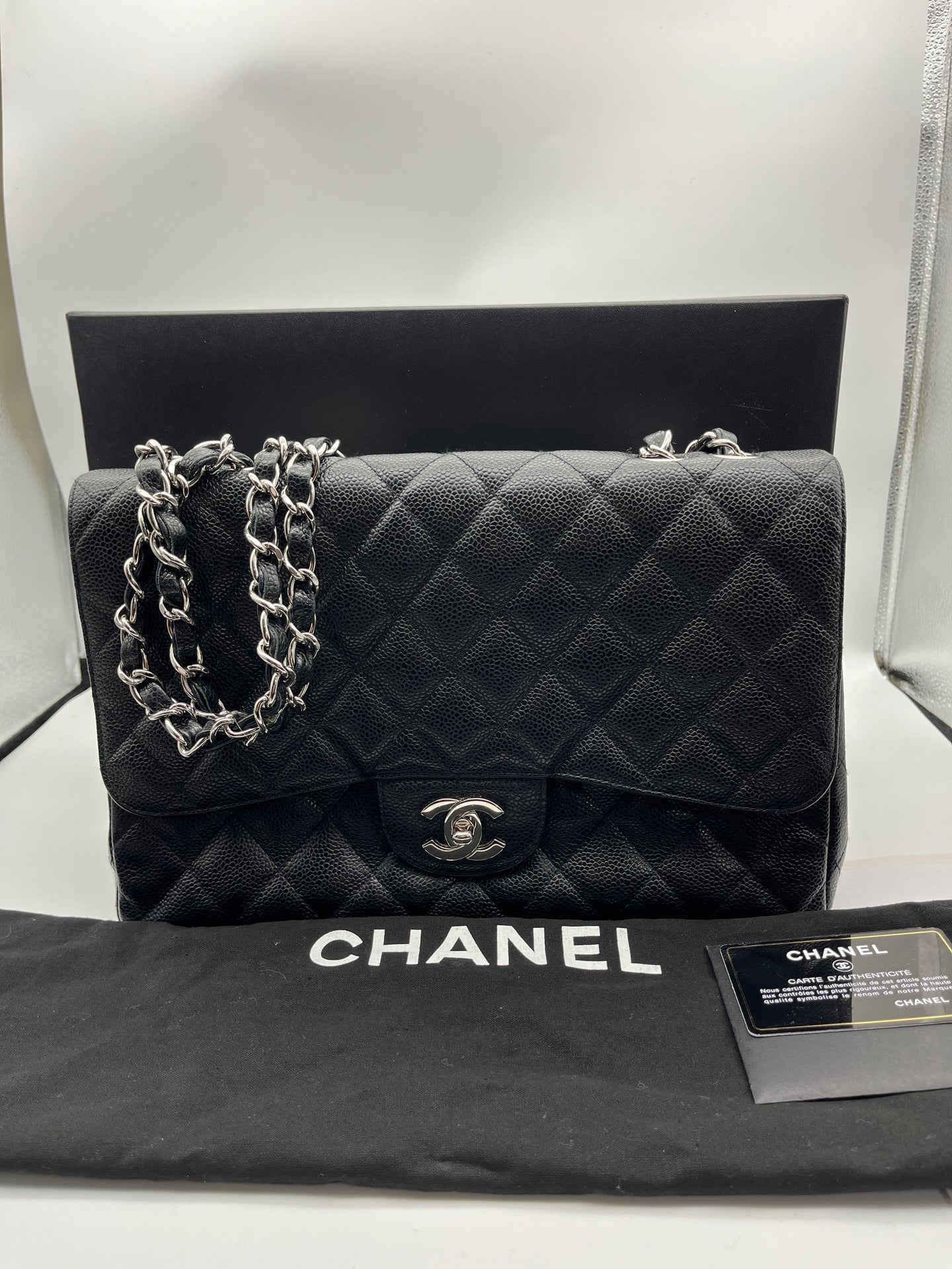 Chanel Black Quilted Caviar Jumbo Single Flap Bag