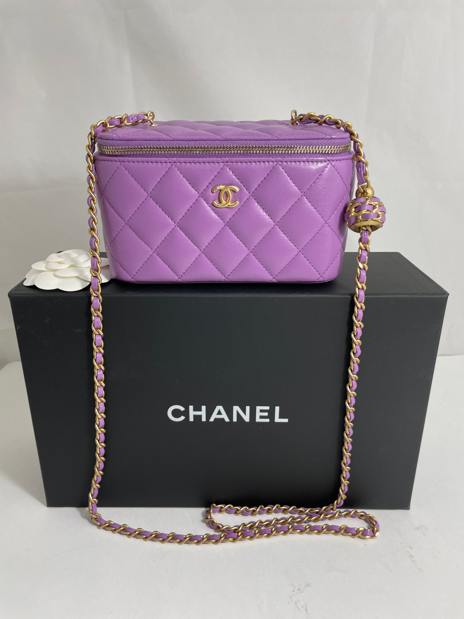 Chanel Classic Violet Lambskin Pearl Crush Vanity Bag – The