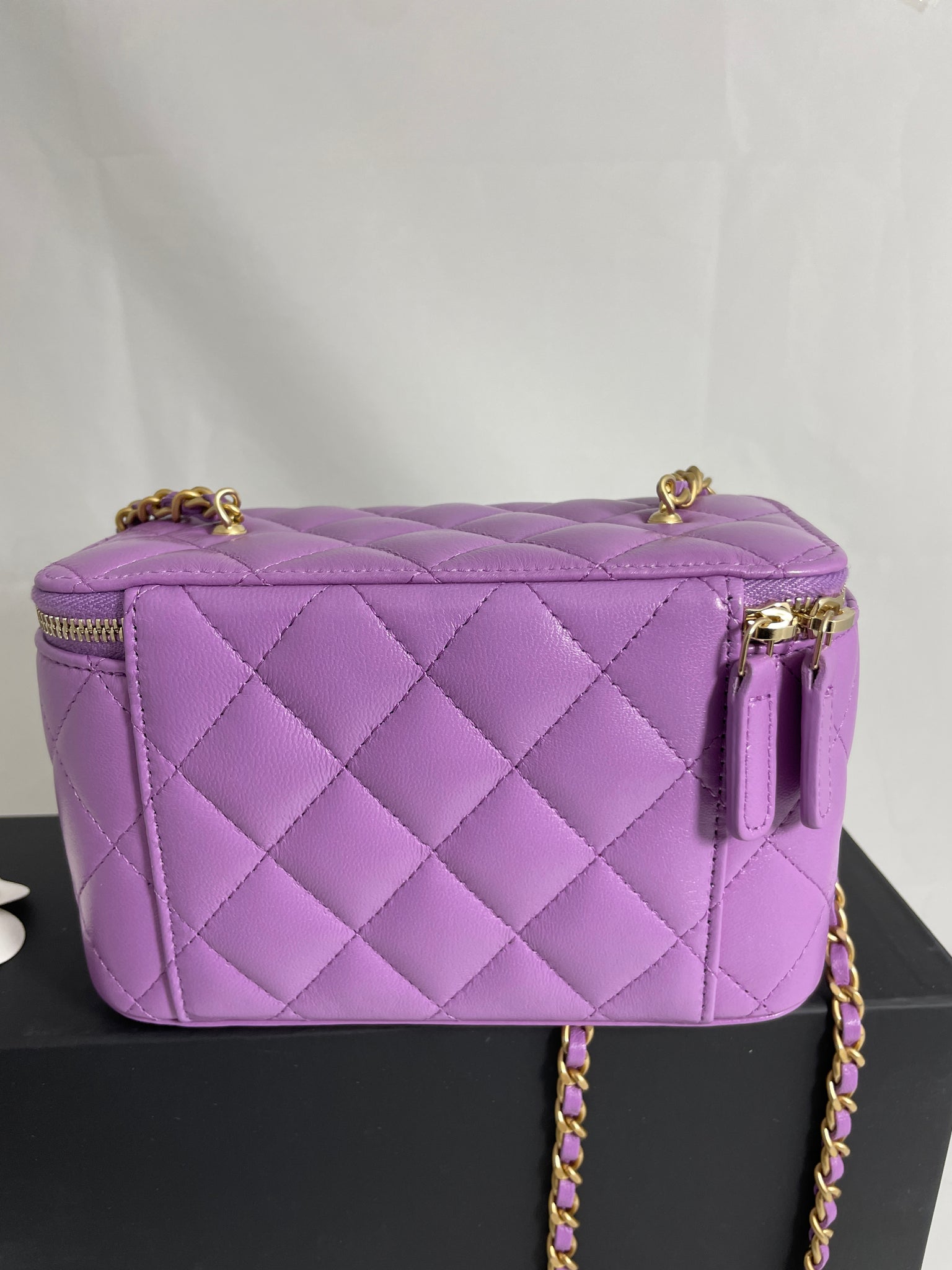 Chanel Classic Violet Lambskin Pearl Crush Vanity Bag