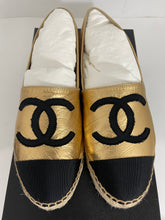 Load image into Gallery viewer, Chanel Metallic Gold Leather CC Espadrilles
