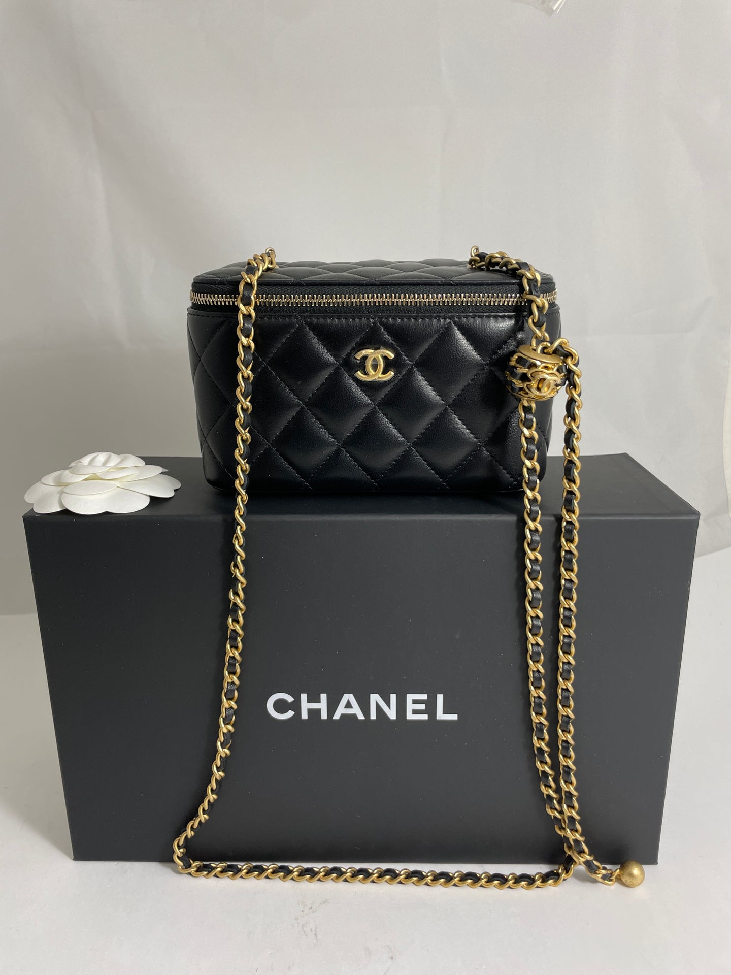 Chanel Classic Black Lambskin Pearl Crush Vanity Bag