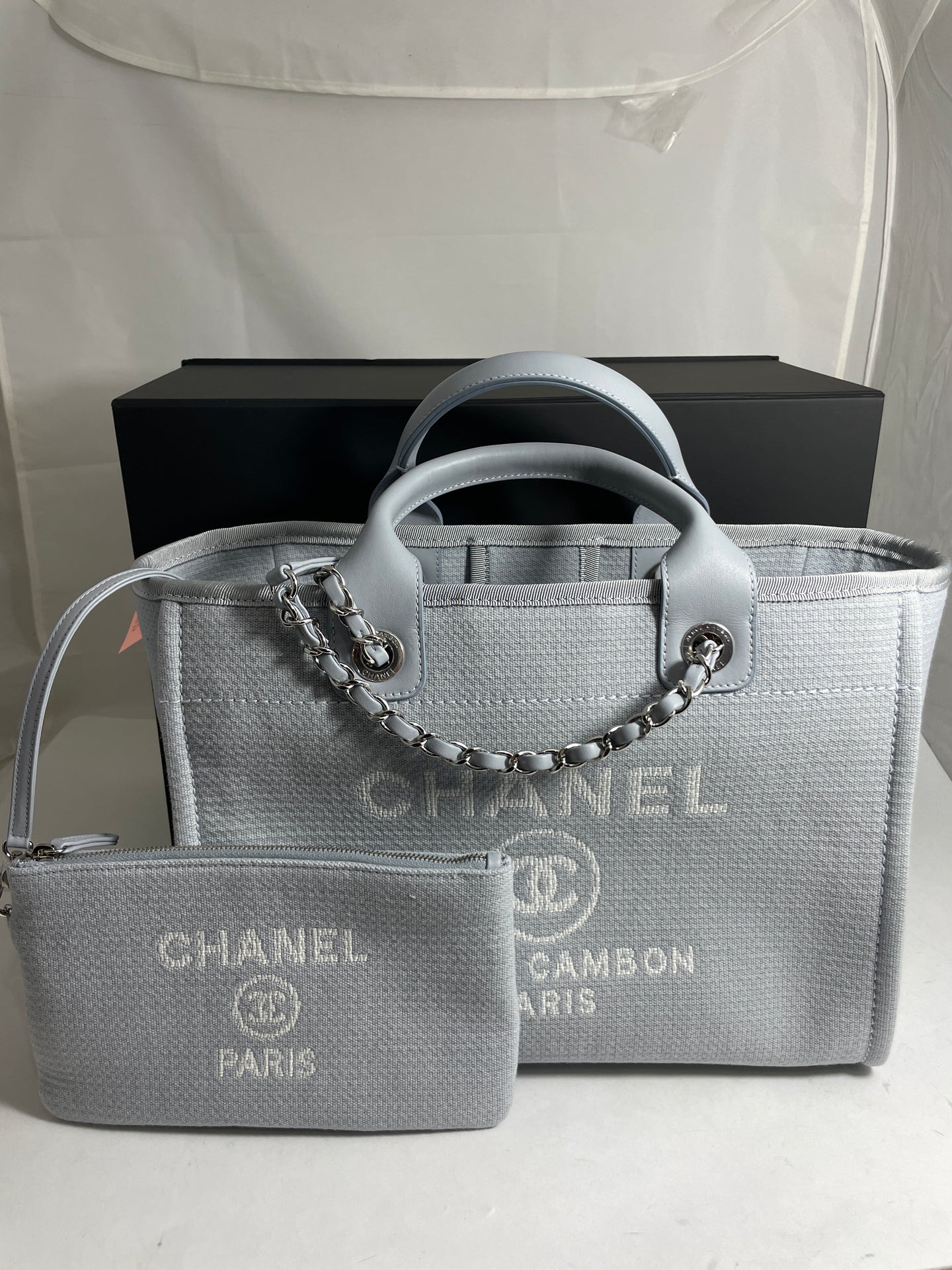 Chanel Gray Blue Deauville Tote Handbag
