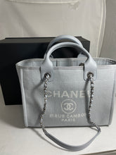 Load image into Gallery viewer, Chanel Gray Blue Deauville Tote Handbag

