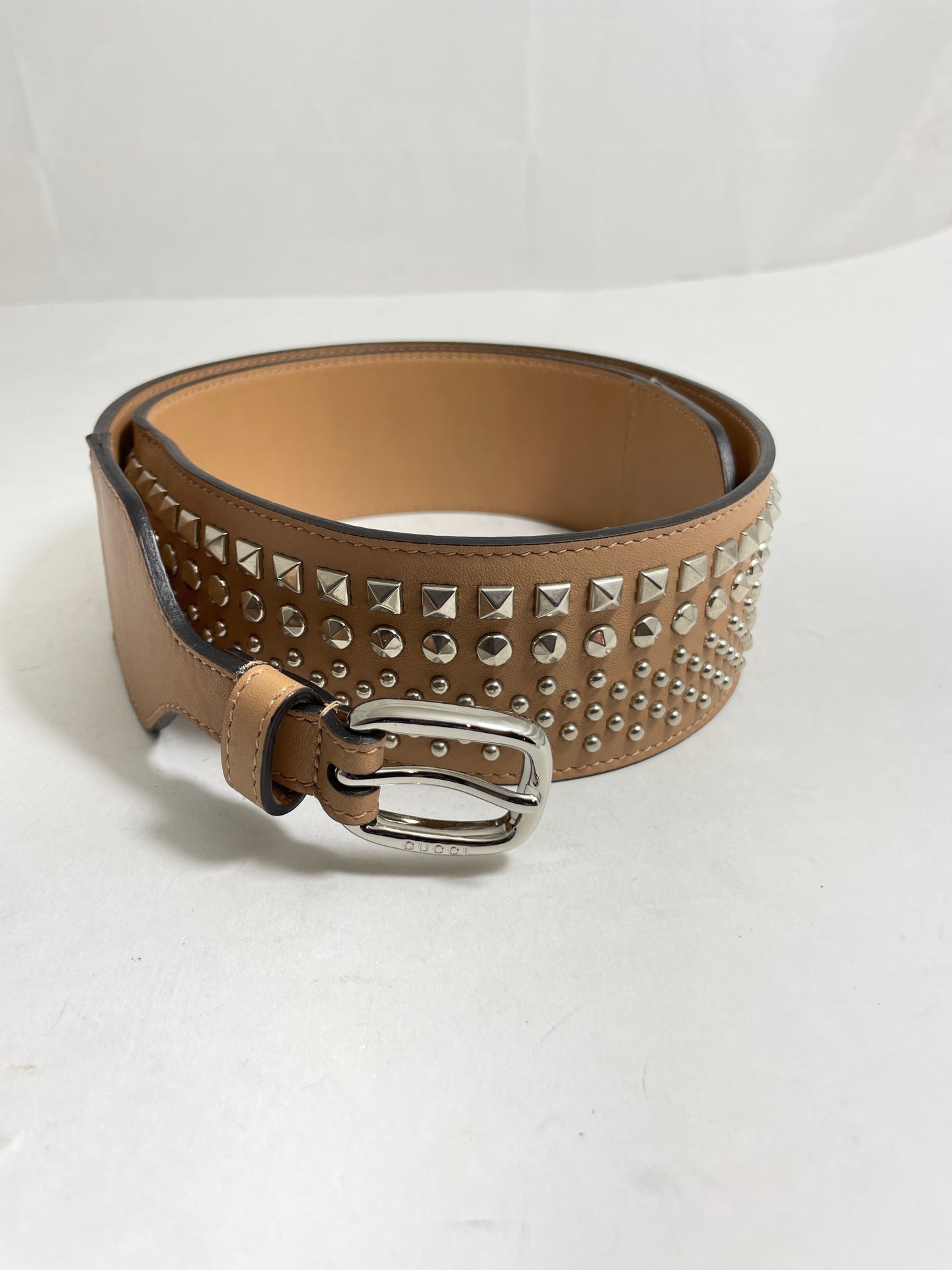 Gucci Camel Leather Belt Studs
