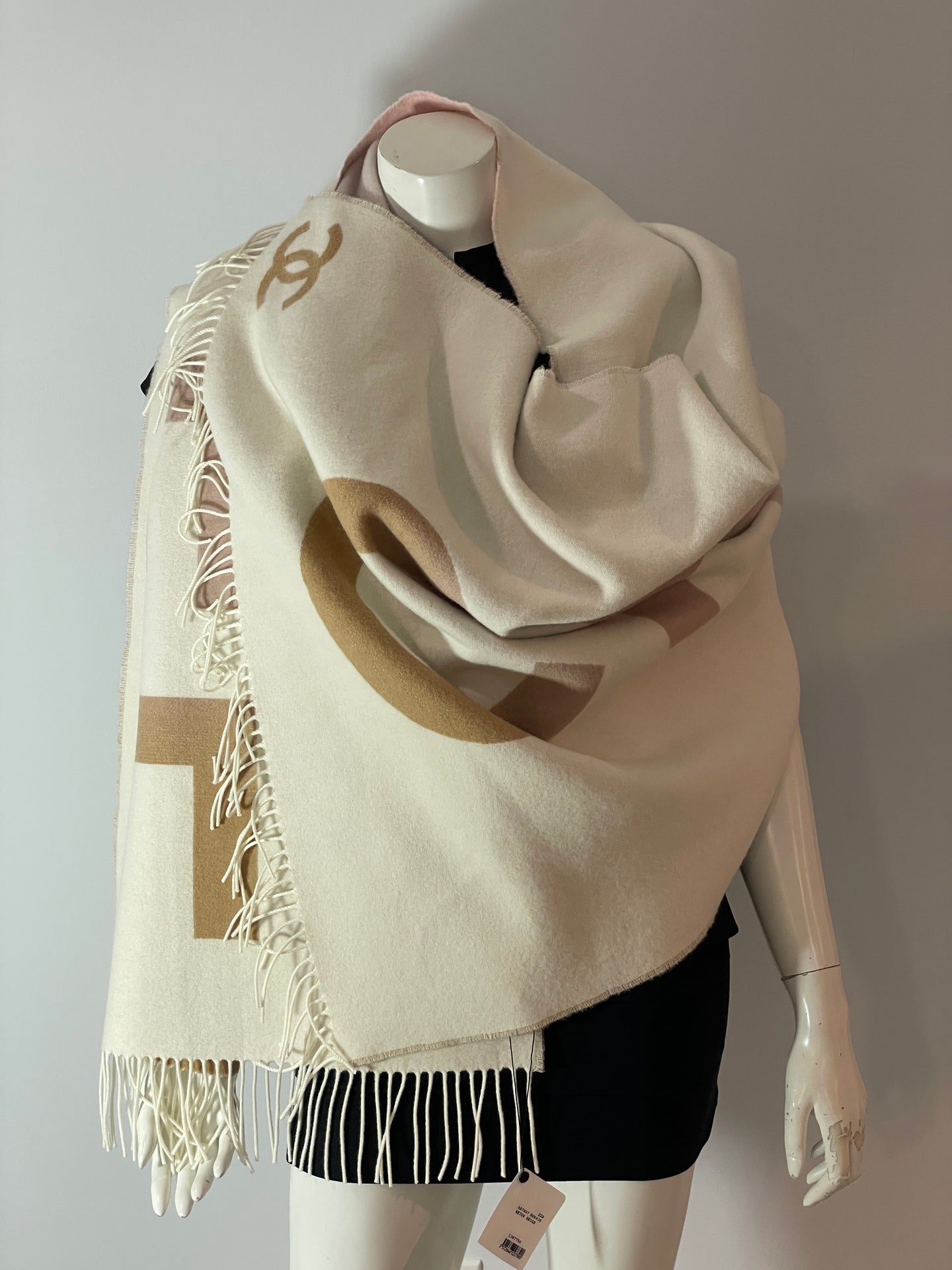 Chanel CC Ivory Camel Blanket Shawl Wrap