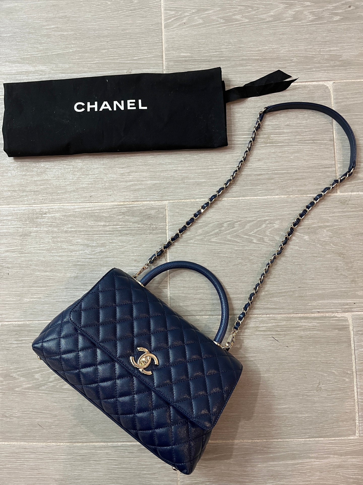 Chanel Navy Quilted Caviar Coco Handle Crossbody