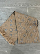 Load image into Gallery viewer, Louis Vuitton Logomania Camel Wool Silk Shine Scarf
