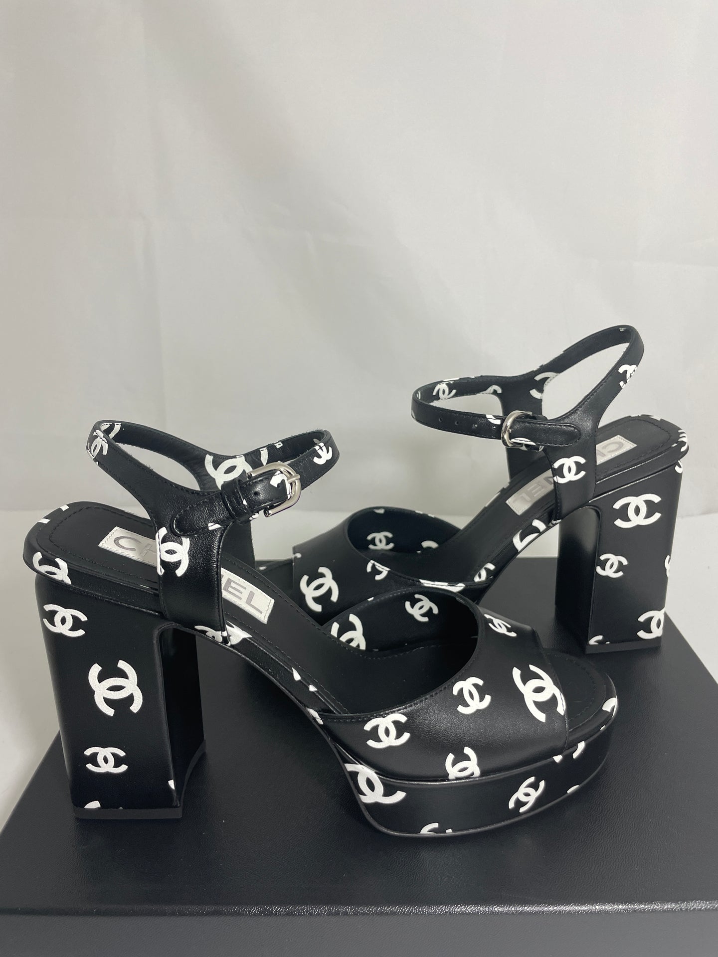 Chanel 22S Black Logo Runway Sandals