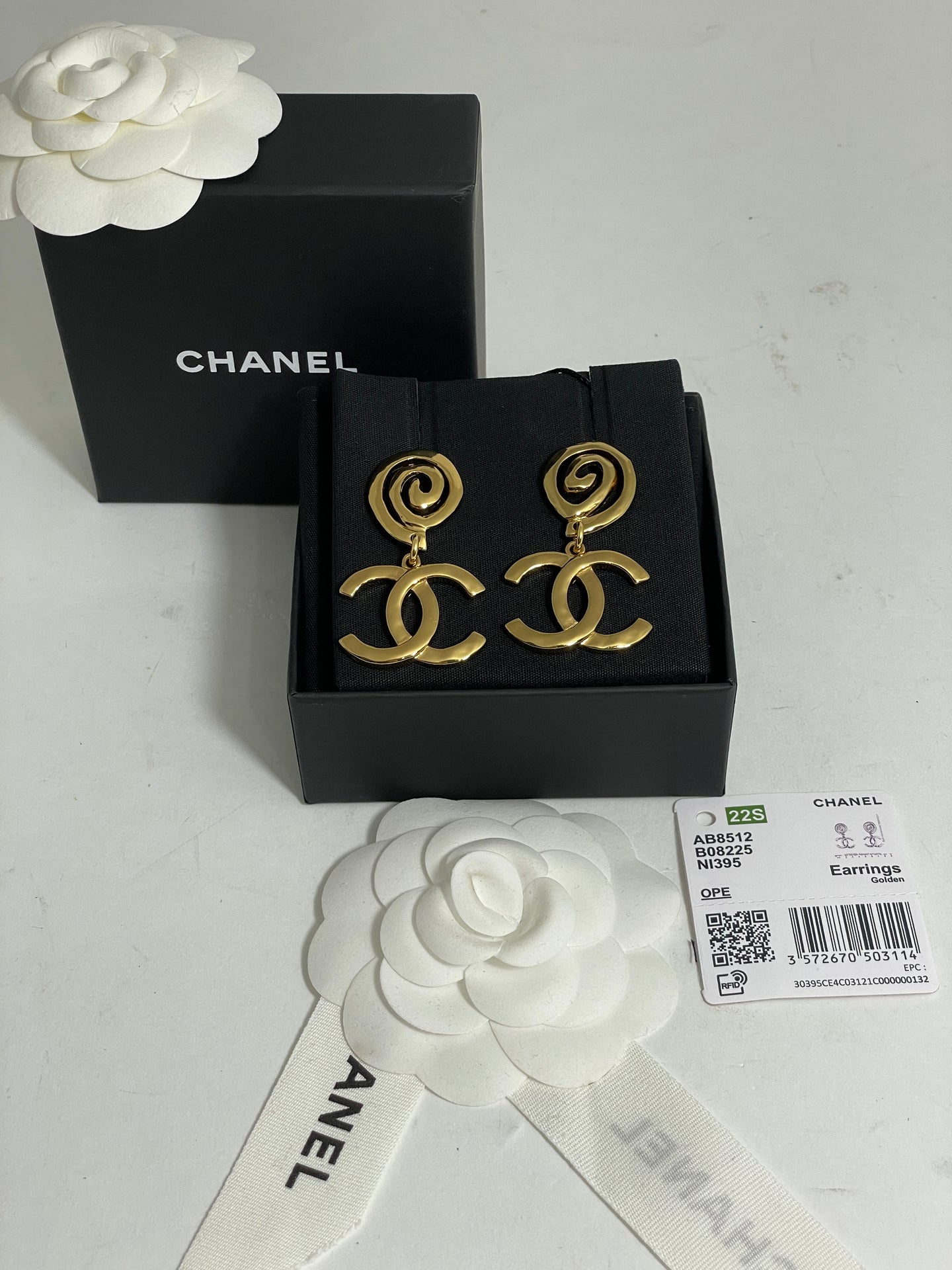 Chanel 22C Gold Tone CC Scroll Earrings