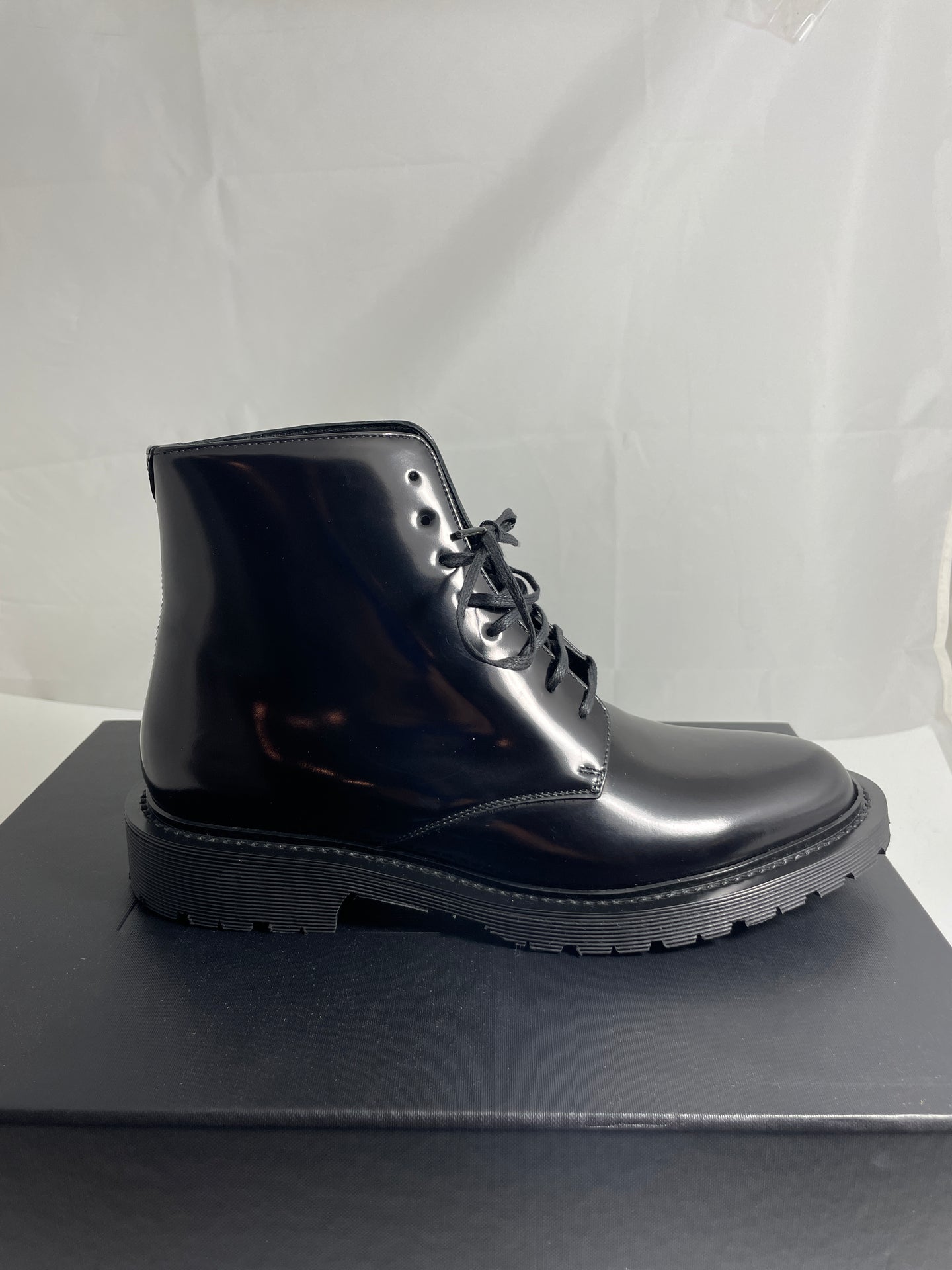 Saint Laurent Black Lace Up Army Ankle Boots