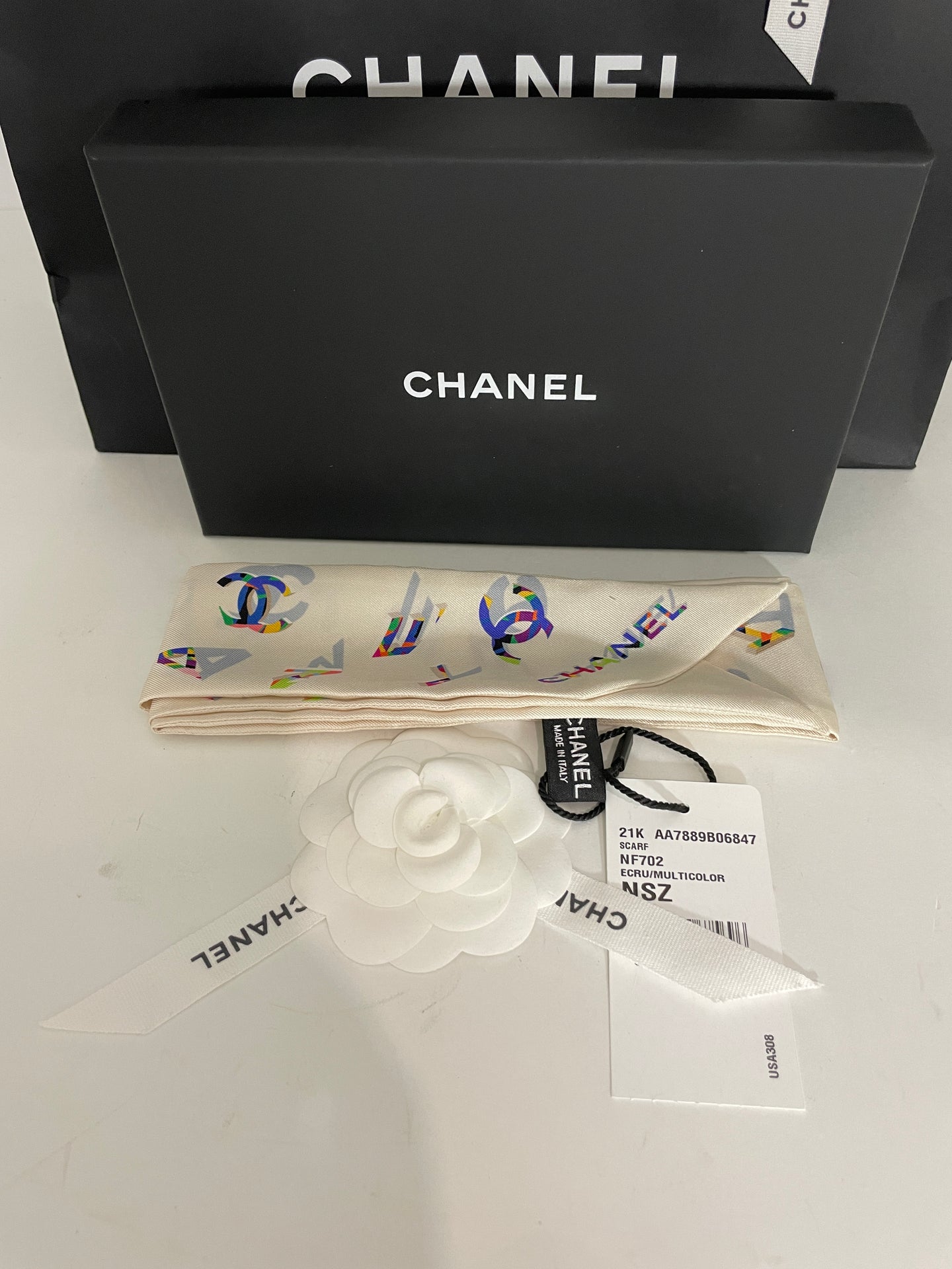 Chanel 21K Ivory Multicolor Twilly Scarf