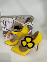 Load image into Gallery viewer, Christian Louboutin Yellow Crepe De Chine Fabric Maryjane Pumps
