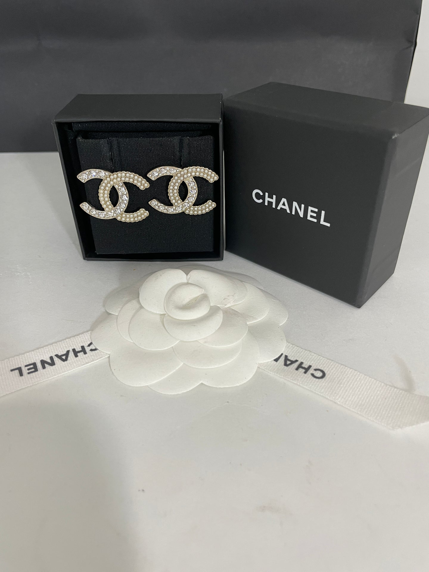 Chanel Large CC Crystal Pearl Earrings