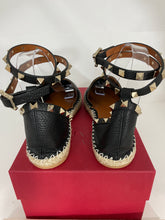 Load image into Gallery viewer, Valentino Black Leather Rockstud Ankle Wrap Espadrilles
