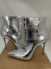 Load image into Gallery viewer, Christian Louboutin Silver Leather So Kate 100 Specchio Martele Ankle Boots
