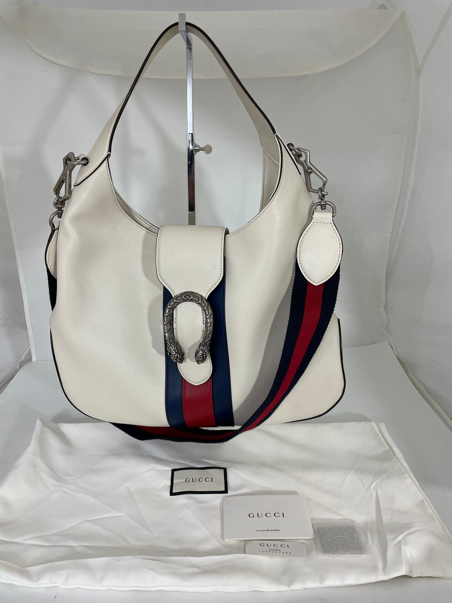 Gucci Dionysus Striped White Leather Hobo Bag