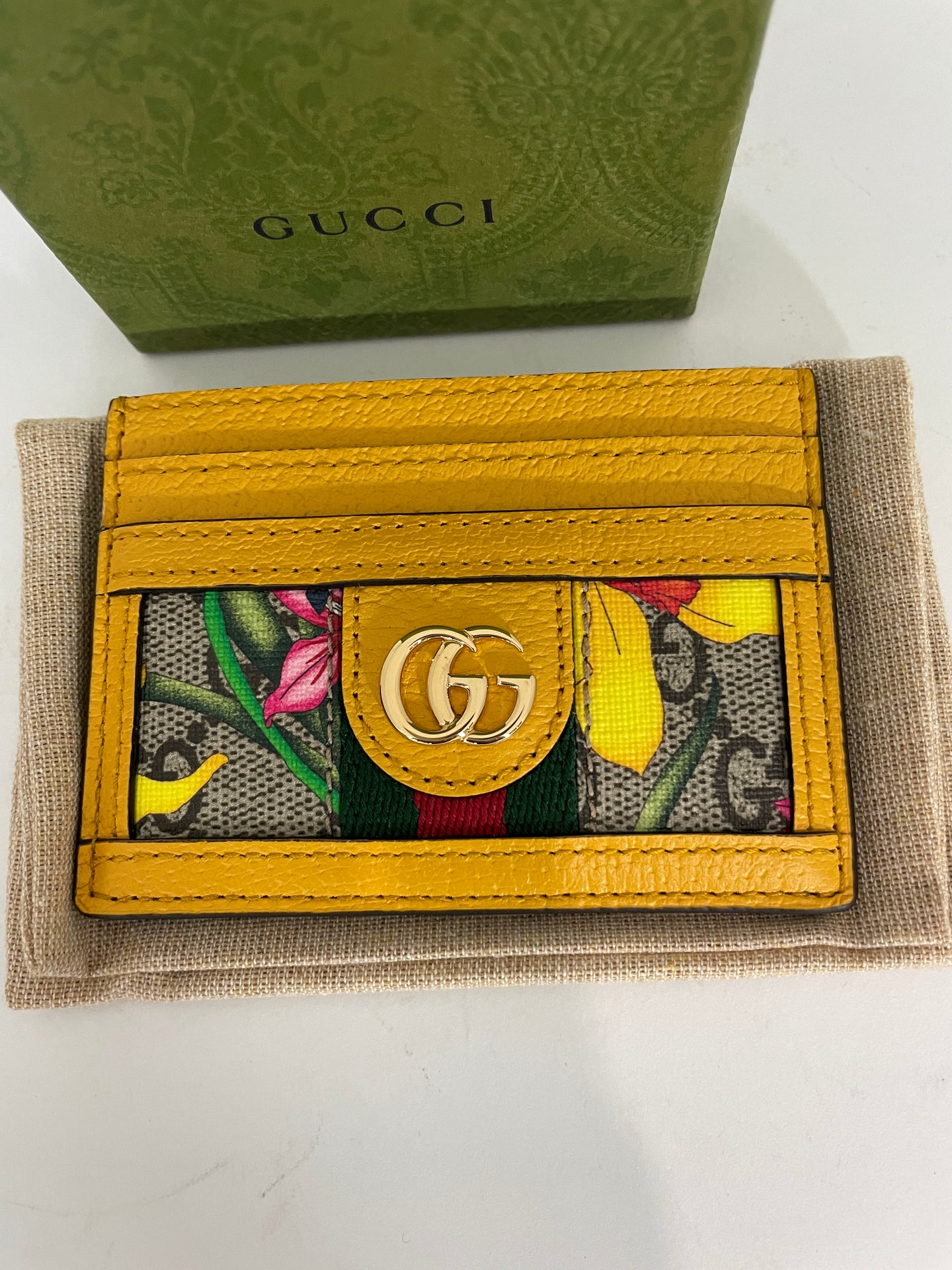 Gucci Ophidia GG Flora Leather Yellow Card Case