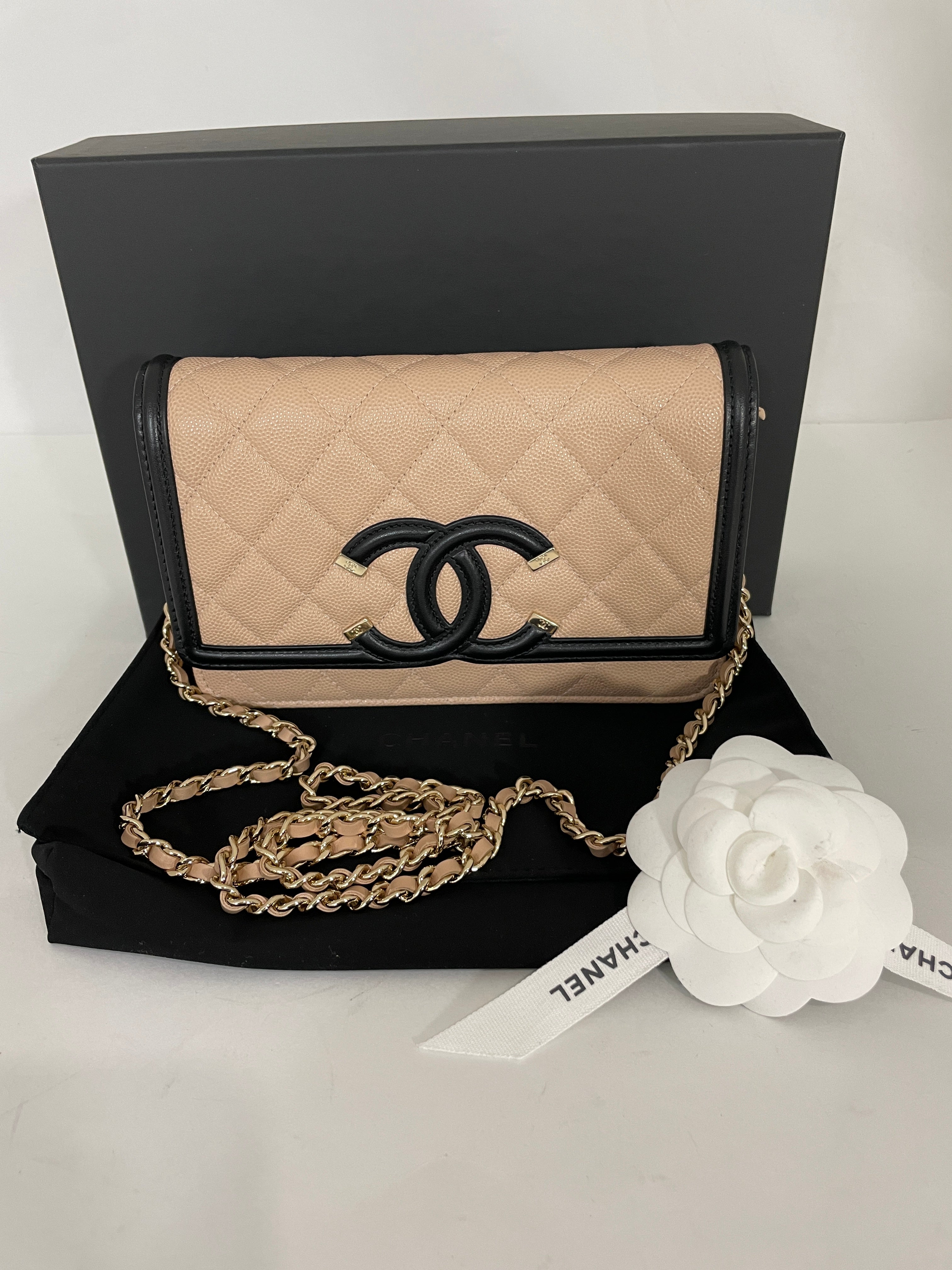 Chanel Beige Quilted Caviar Leather Filigree WOC – The