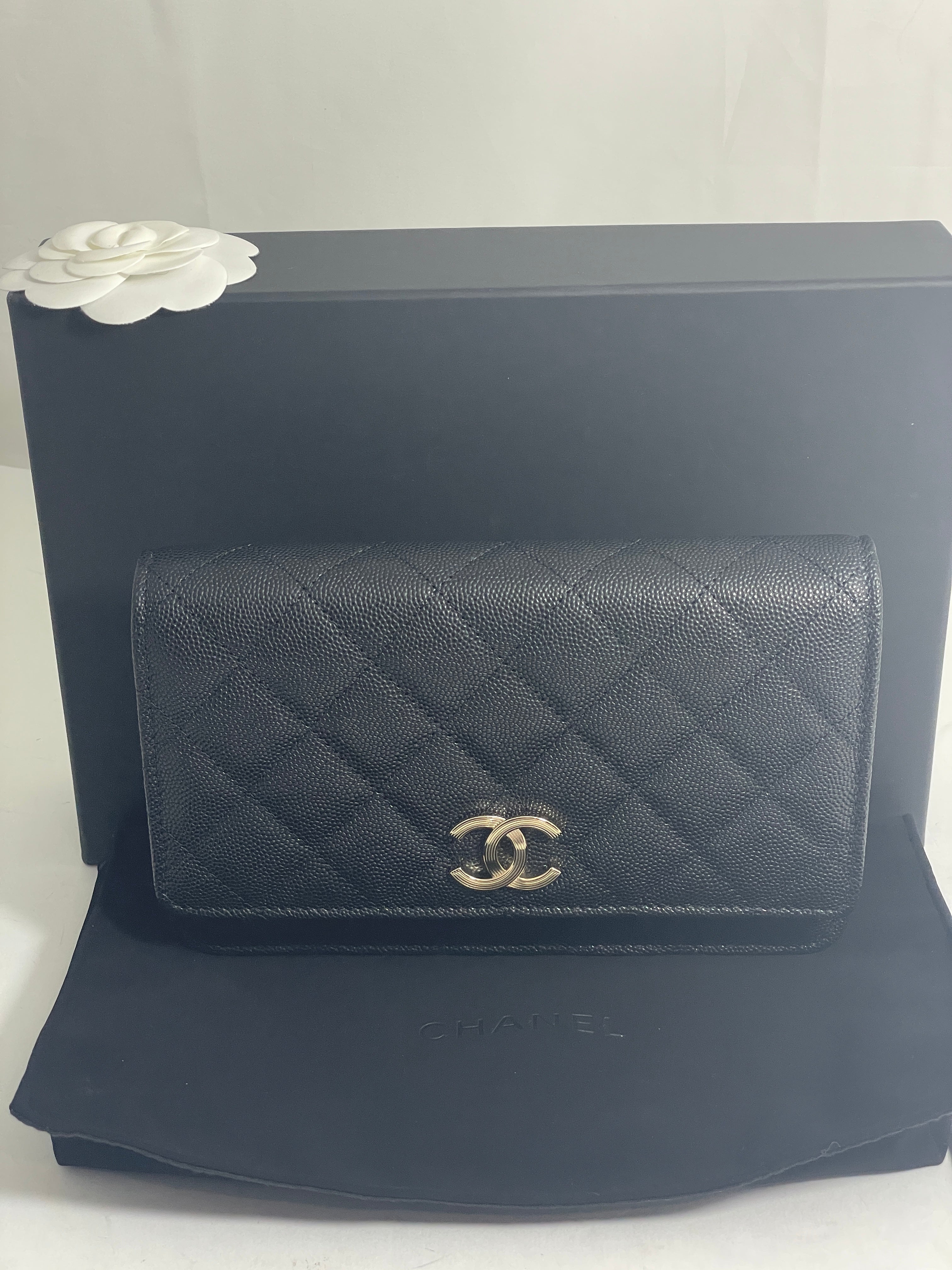Chanel Black Caviar WOC Wallet On Chain Big CC Handbag – The