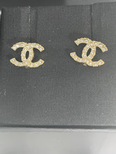 Load image into Gallery viewer, Chanel Mini CC Gold Tone Crystal Earrings
