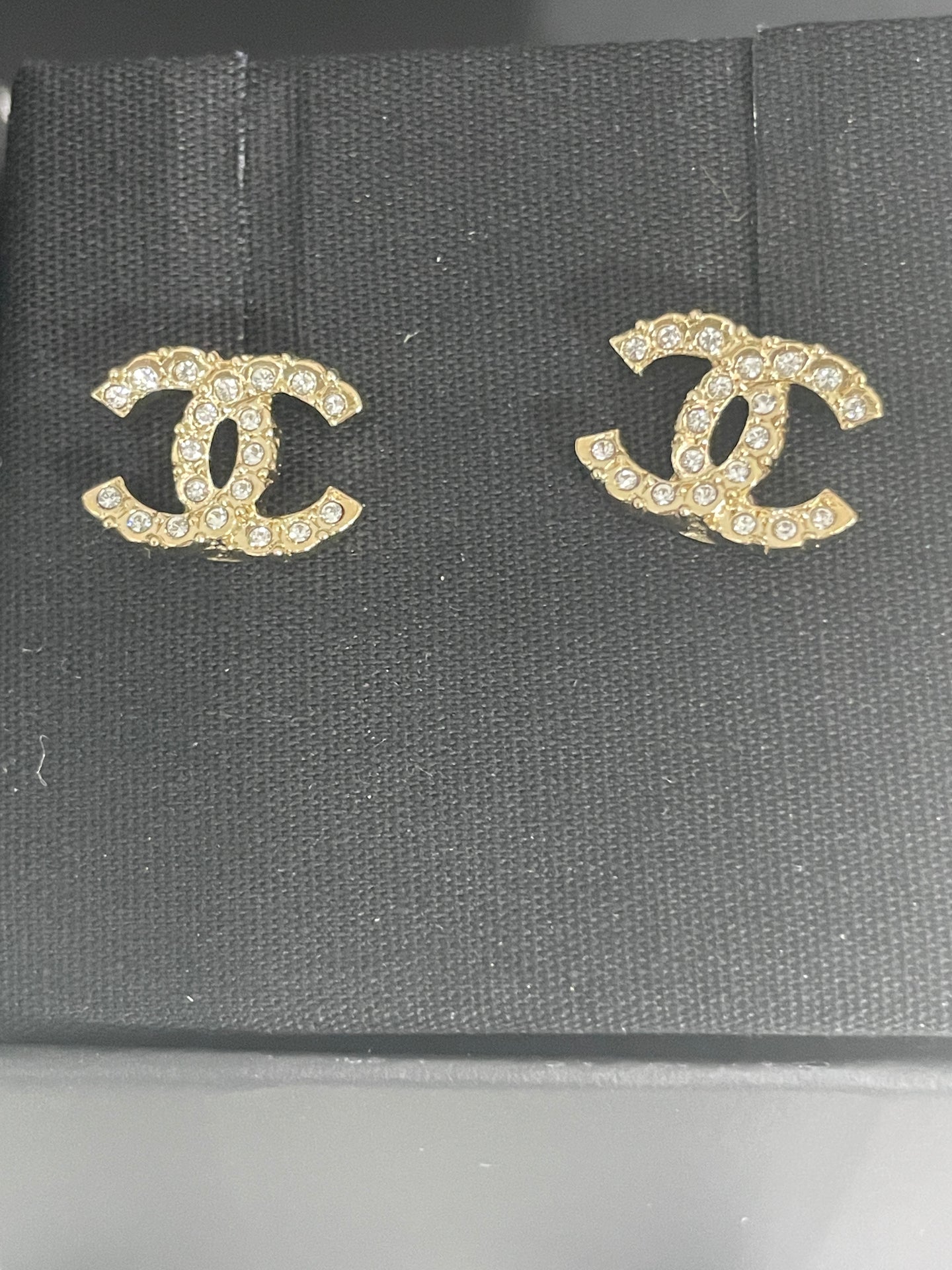 Chanel Mini CC Gold Tone Crystal Earrings