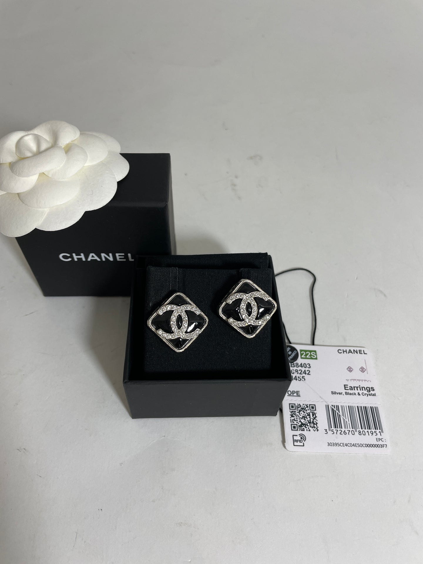 Chanel 22S Black Diamond CC Earrings