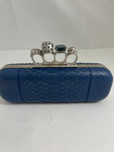 Load image into Gallery viewer, Alexander Mcqueen Blue Python Leather Skull Knuckle Clutch

