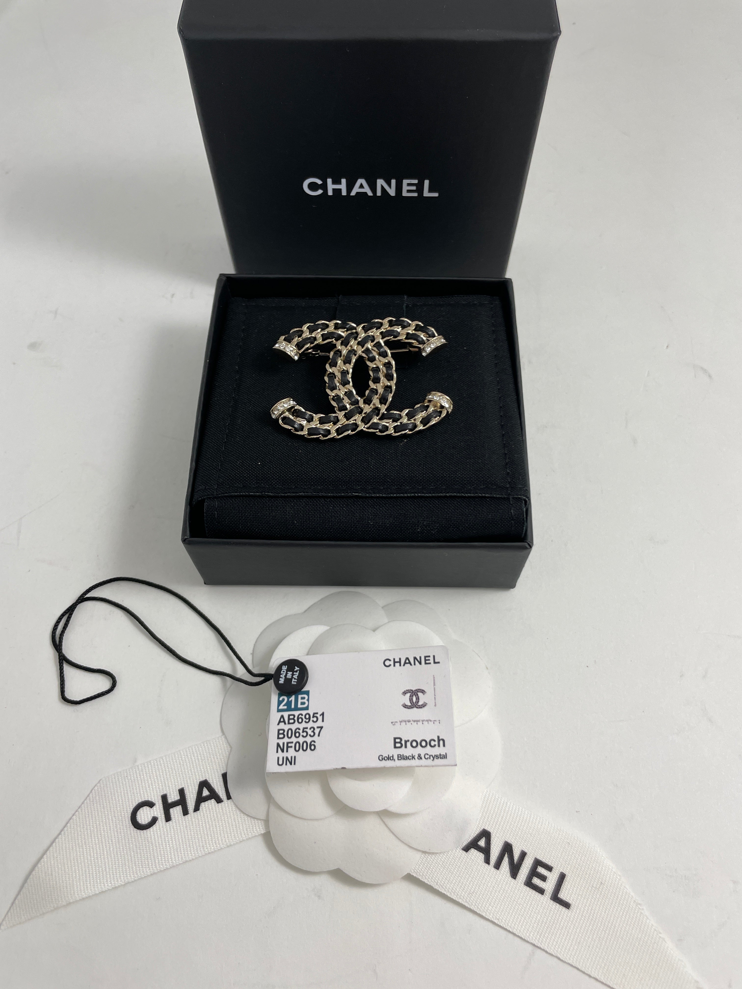 Chanel Chain Black Leather Crystal Brooch – The Millionaires Closet