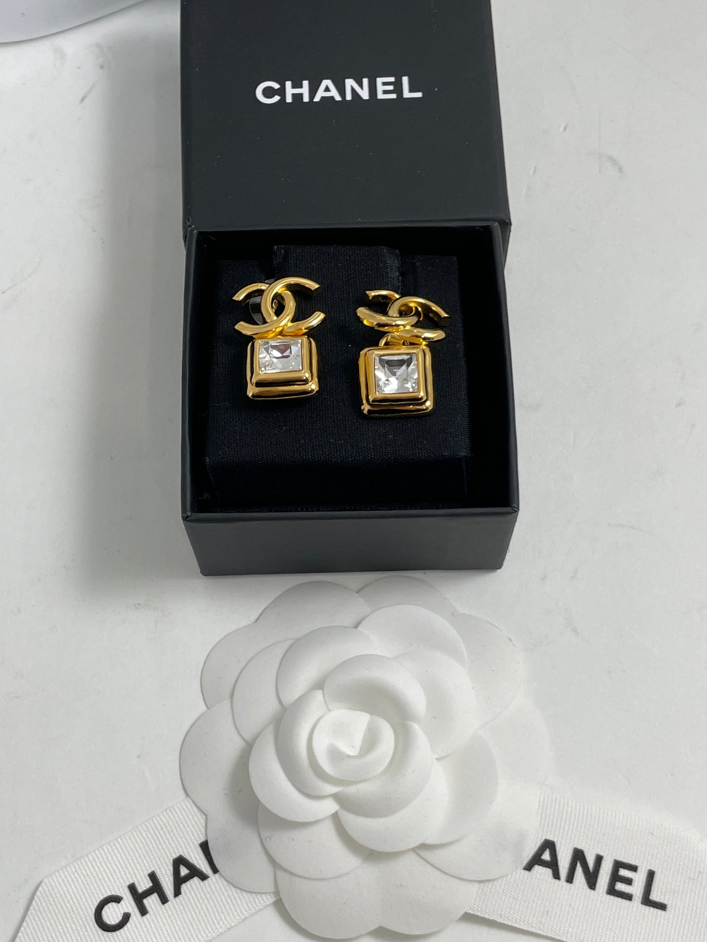 Chanel CC Gold Tone Crystal Statement Earring