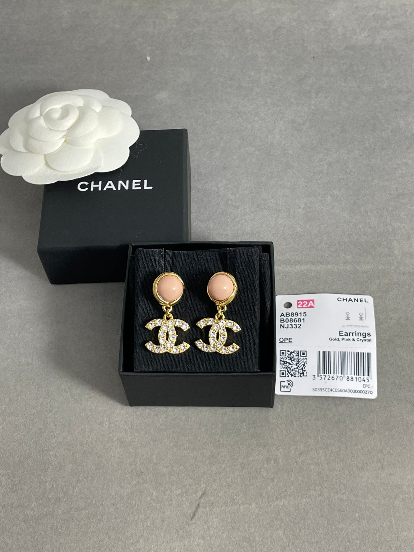 Chanel CC Gold Tone Pink Pearl CC Earrings