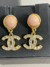 Load image into Gallery viewer, Chanel CC Gold Tone Pink Pearl CC Earrings
