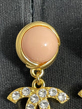 Load image into Gallery viewer, Chanel CC Gold Tone Pink Pearl CC Earrings
