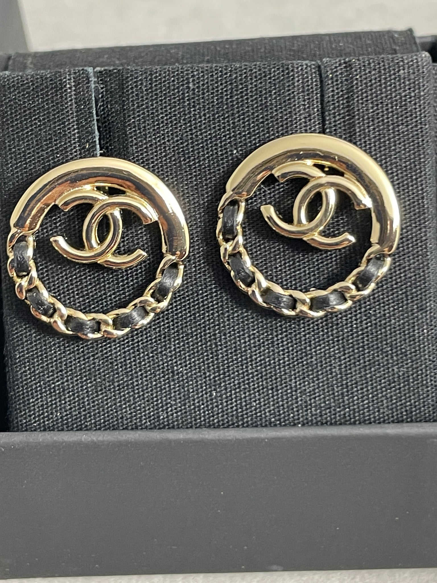 CHANEL Gold Plated CC Leather Chain Earrings Rental