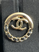 Load image into Gallery viewer, Chanel CC Gold Tone Circle Leather Chain  Earrings
