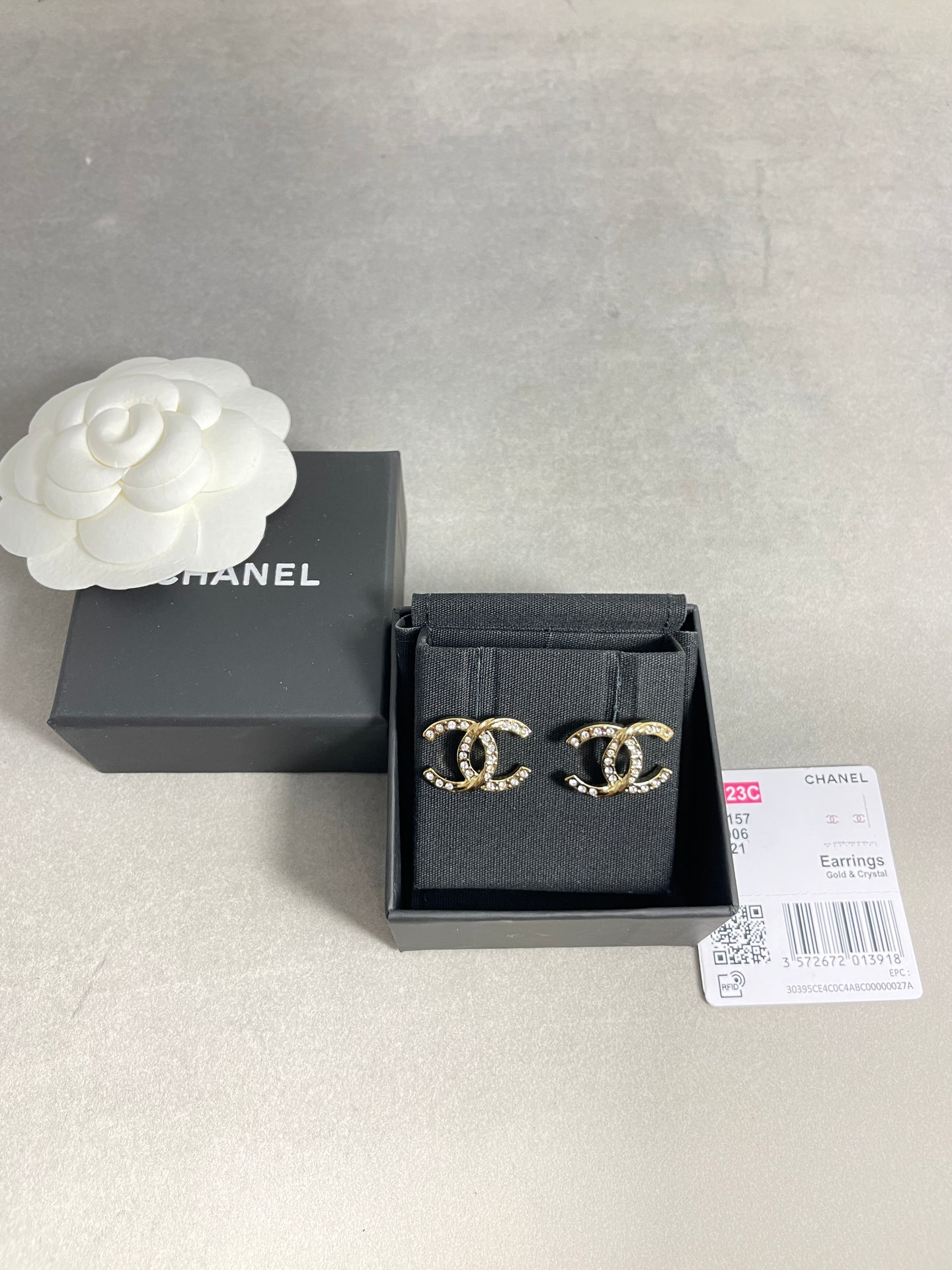 Chanel CC Gold Tone Crystal Earrings
