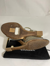 Load image into Gallery viewer, Chanel Crackled Gold Leather CC Pearl Heel Sandals
